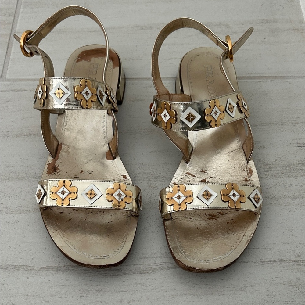 Prada Gold and Silver Women's Sandals